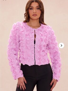 Floral Appliqué Pink Jacket - Women's Statement Coat
